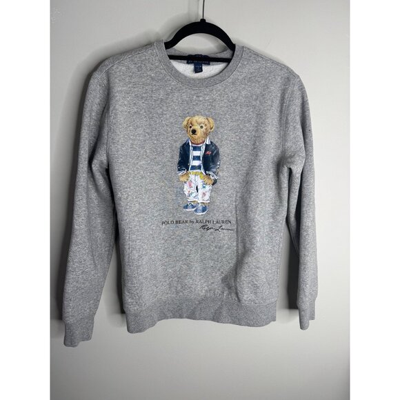 New Ralph Lauren Polo Teddy Bear Fleece Gray Sweatshirt Youth Size L 14 16 - Picture 2 of 4